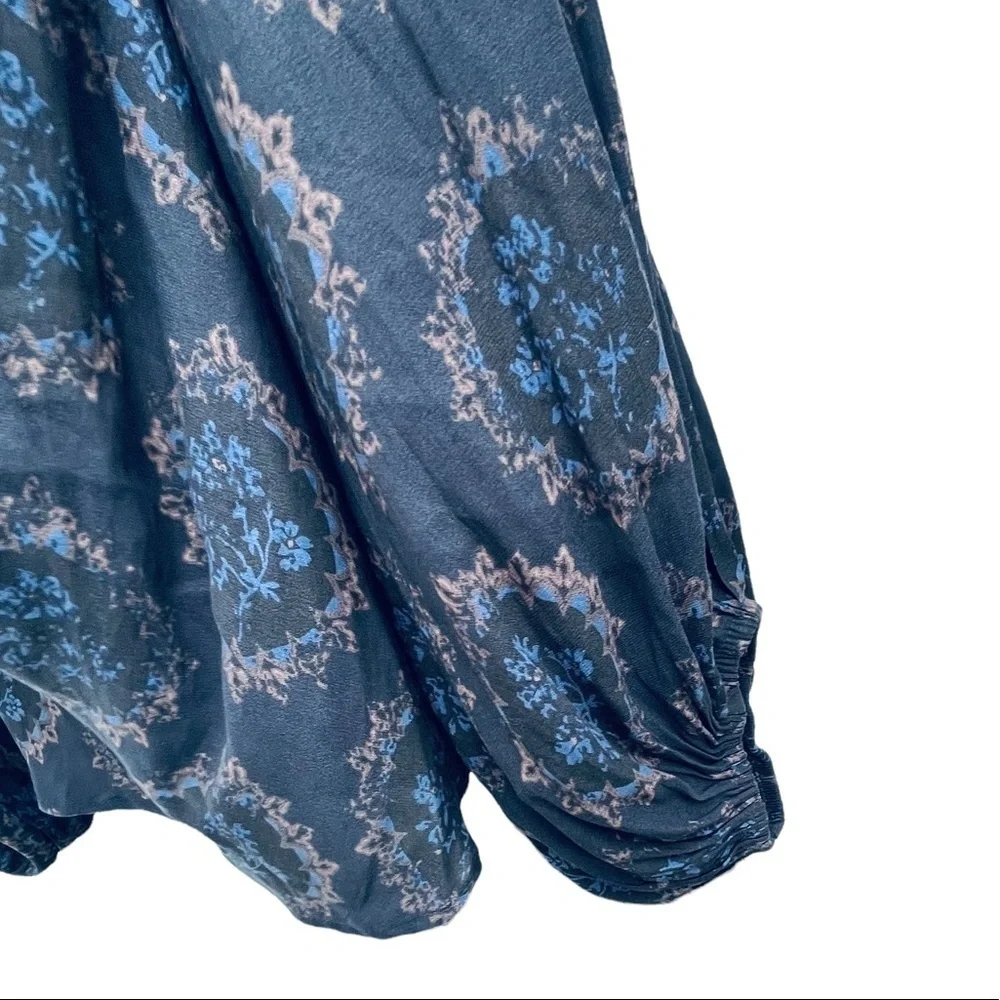 Free People Cowling Around Blouse Midnight Floral Cowl Neck Balloon Sleeve 7076